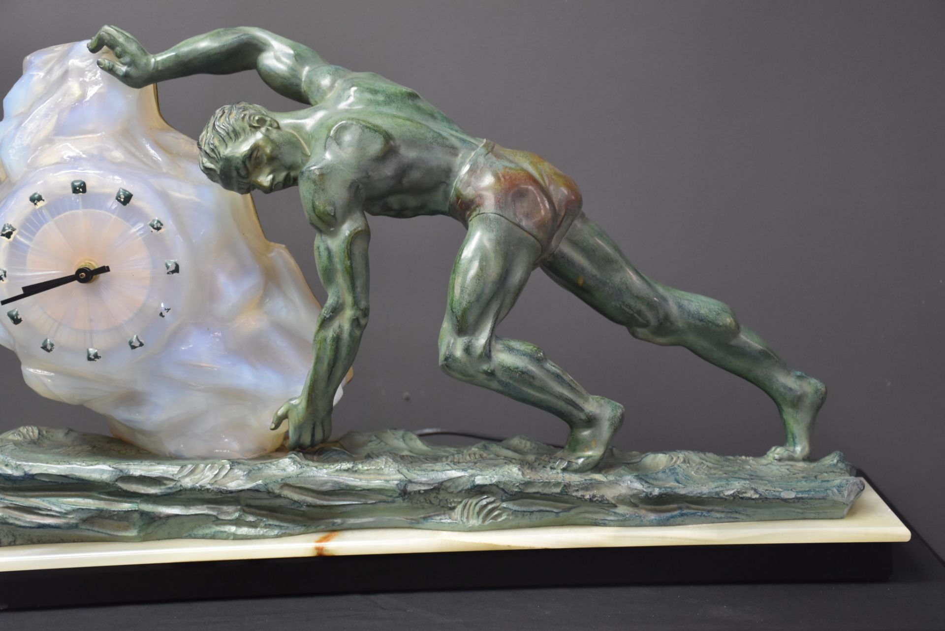 Max LE VERRIER (1891-1973), attributed to. Green patina regula subject representing Sisyphus pushing - Image 2 of 3