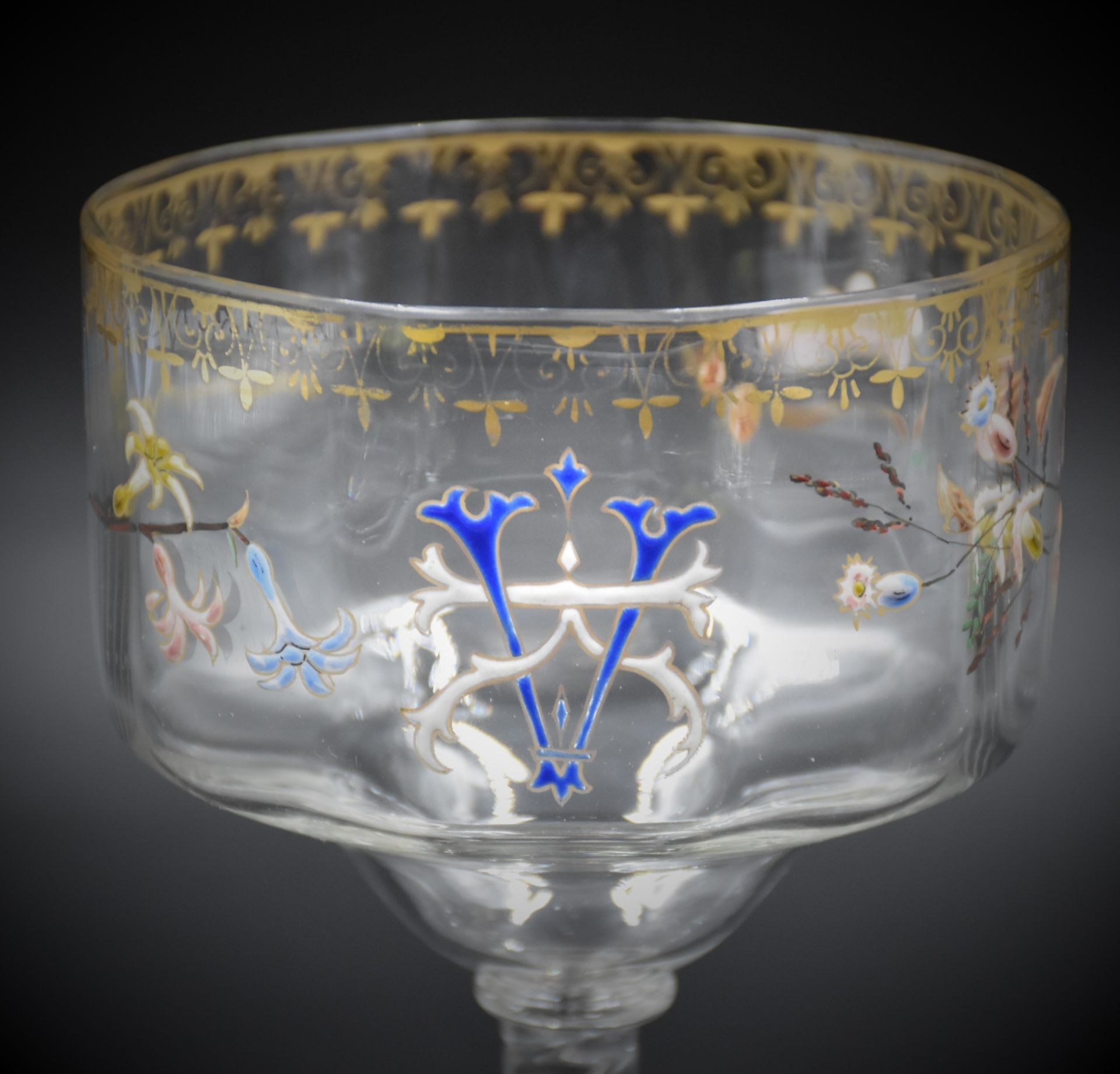 Emile GALLE (1846-1904). Chalice with enamelled decoration of flowers. Signed E. Gallé in Nancy.
