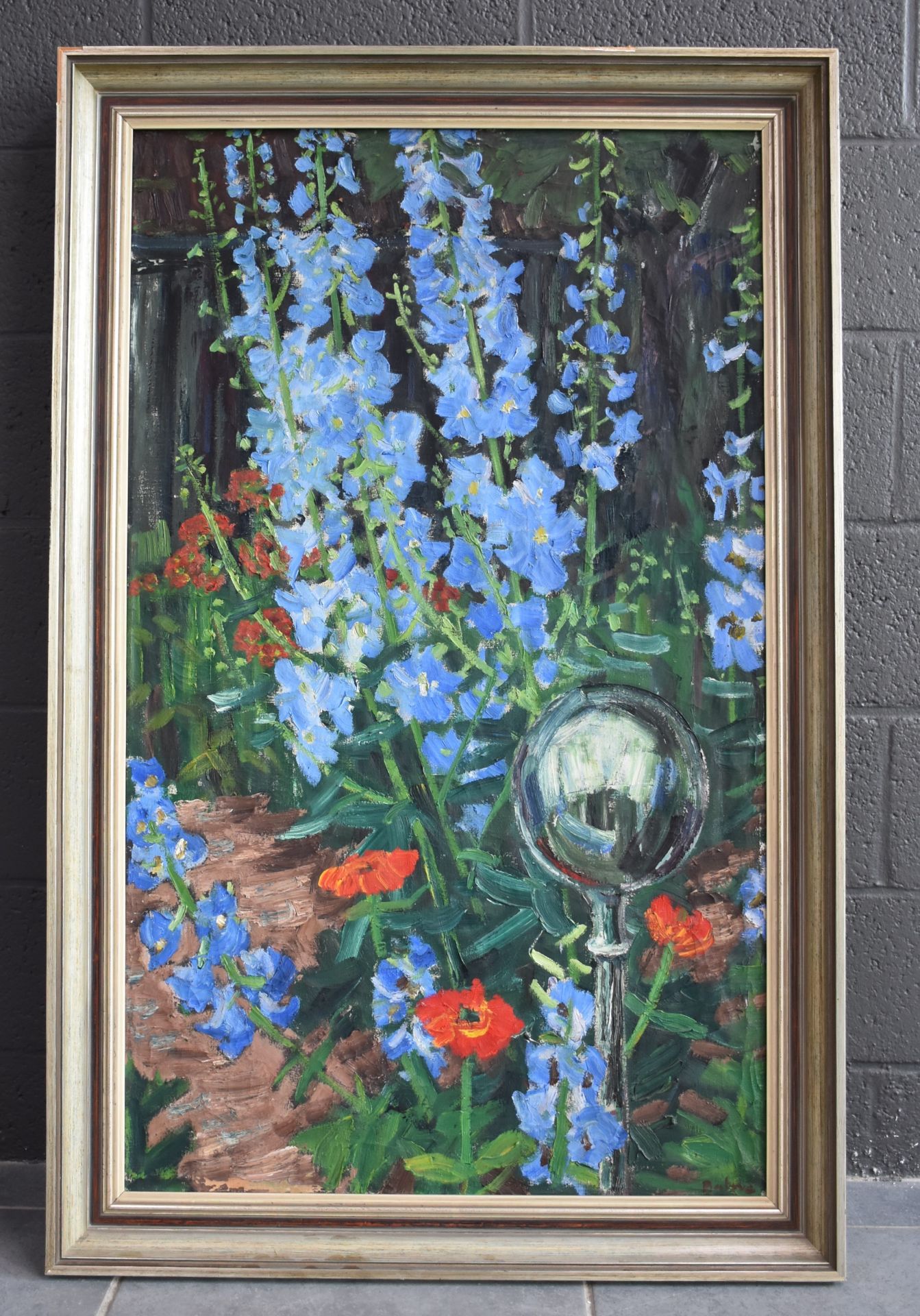 Arnold BALWE (1898-1983) Oil on canvas. The delphiniums at the entrance of the garden. Resale rights