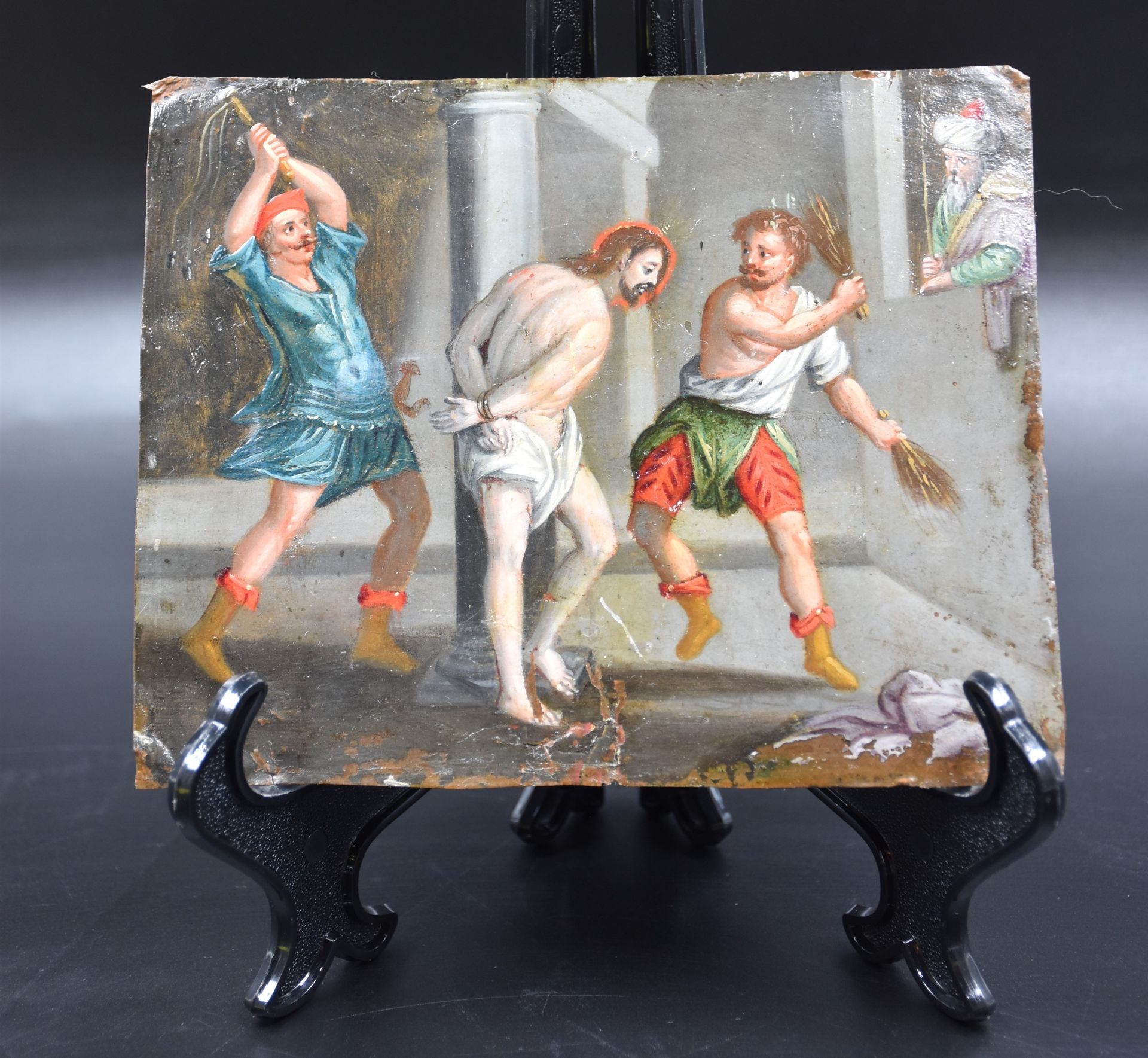 The flagellation of Christ. Oil on copper XVIIth century. Size : 16 x 13 cm. Small damages and