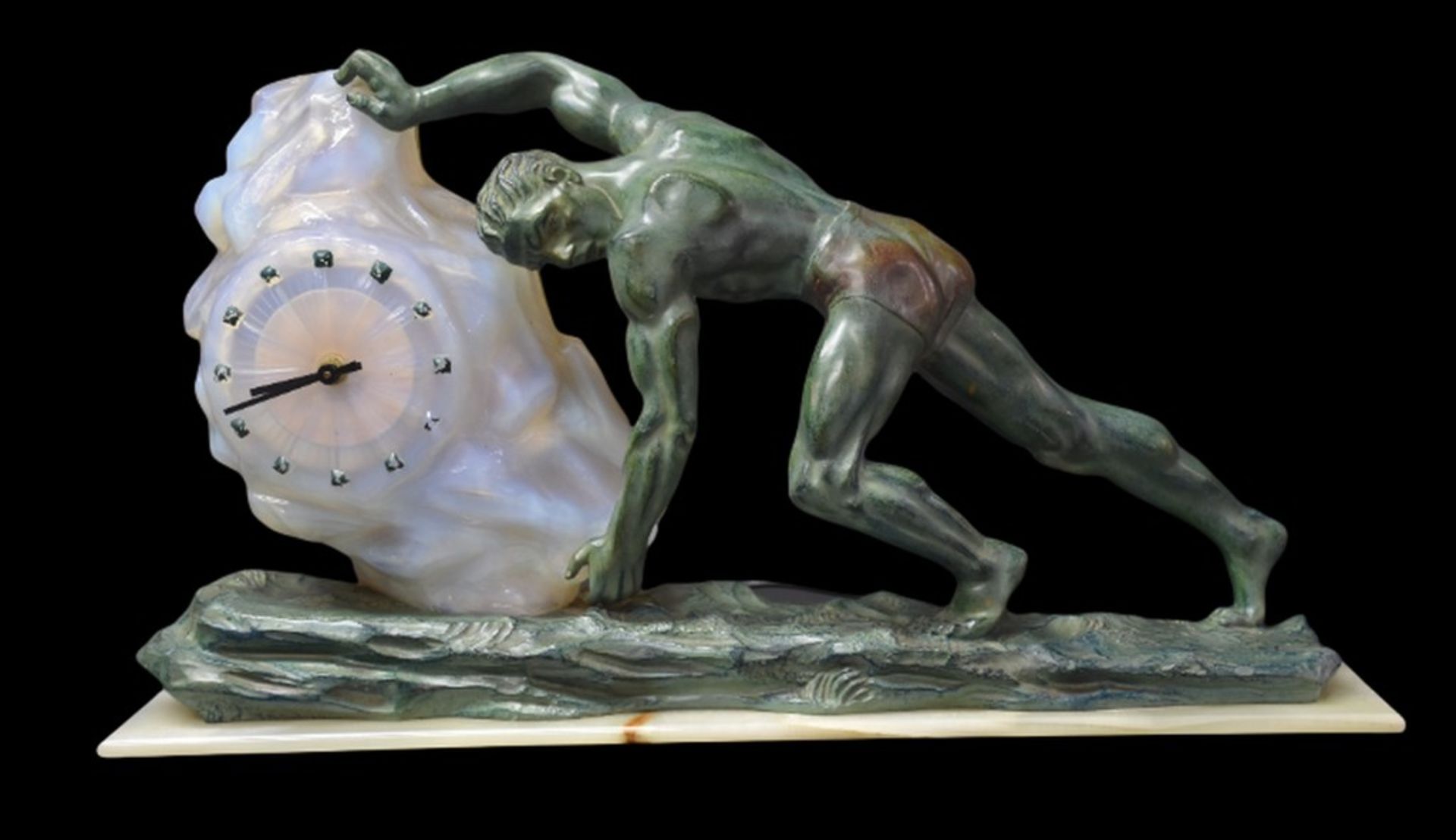 Max LE VERRIER (1891-1973), attributed to. Green patina regula subject representing Sisyphus pushing