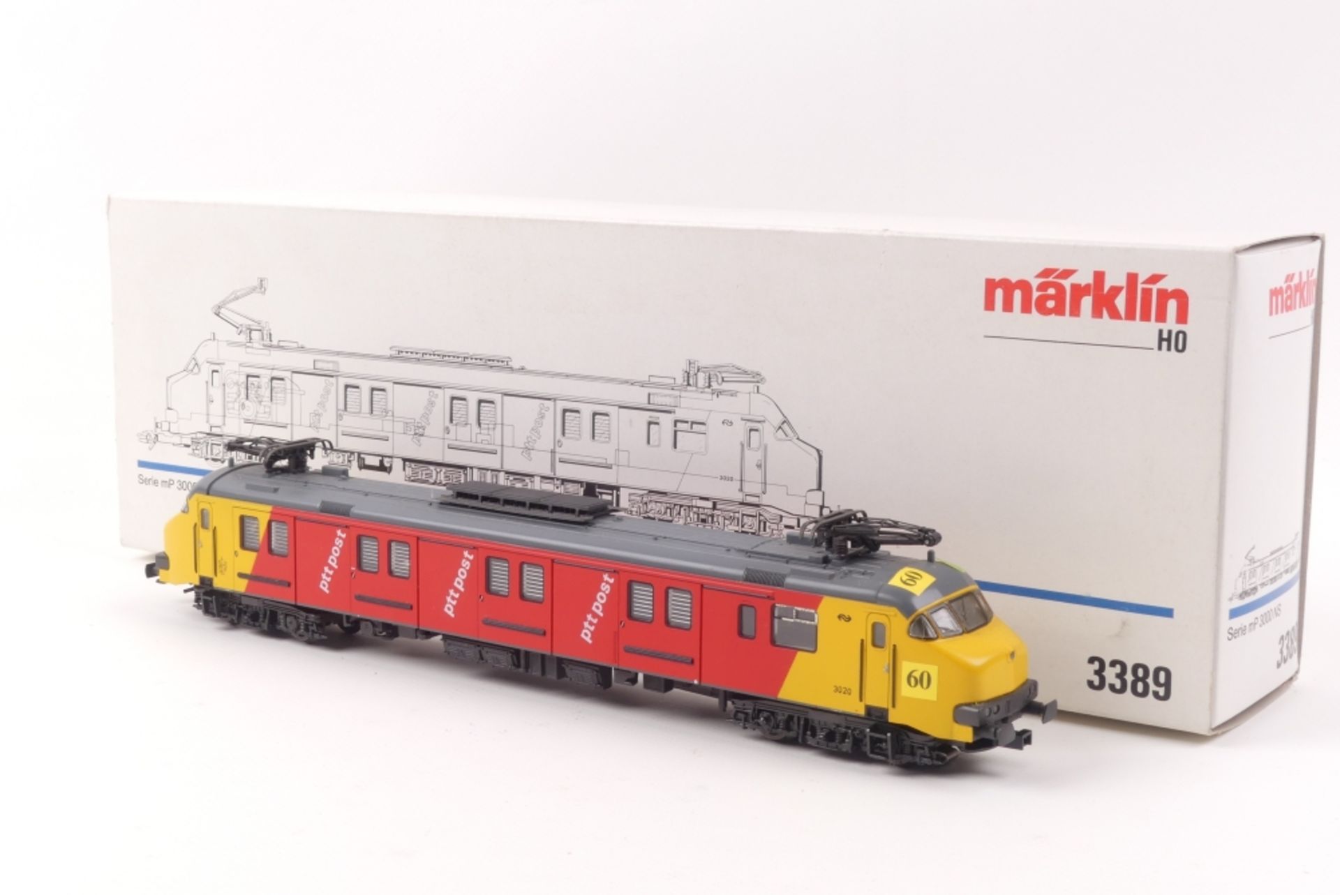 Märklin 3389Märklin 3389, Posttriebwagen "3020" der NS, ohne typografische Elemente,