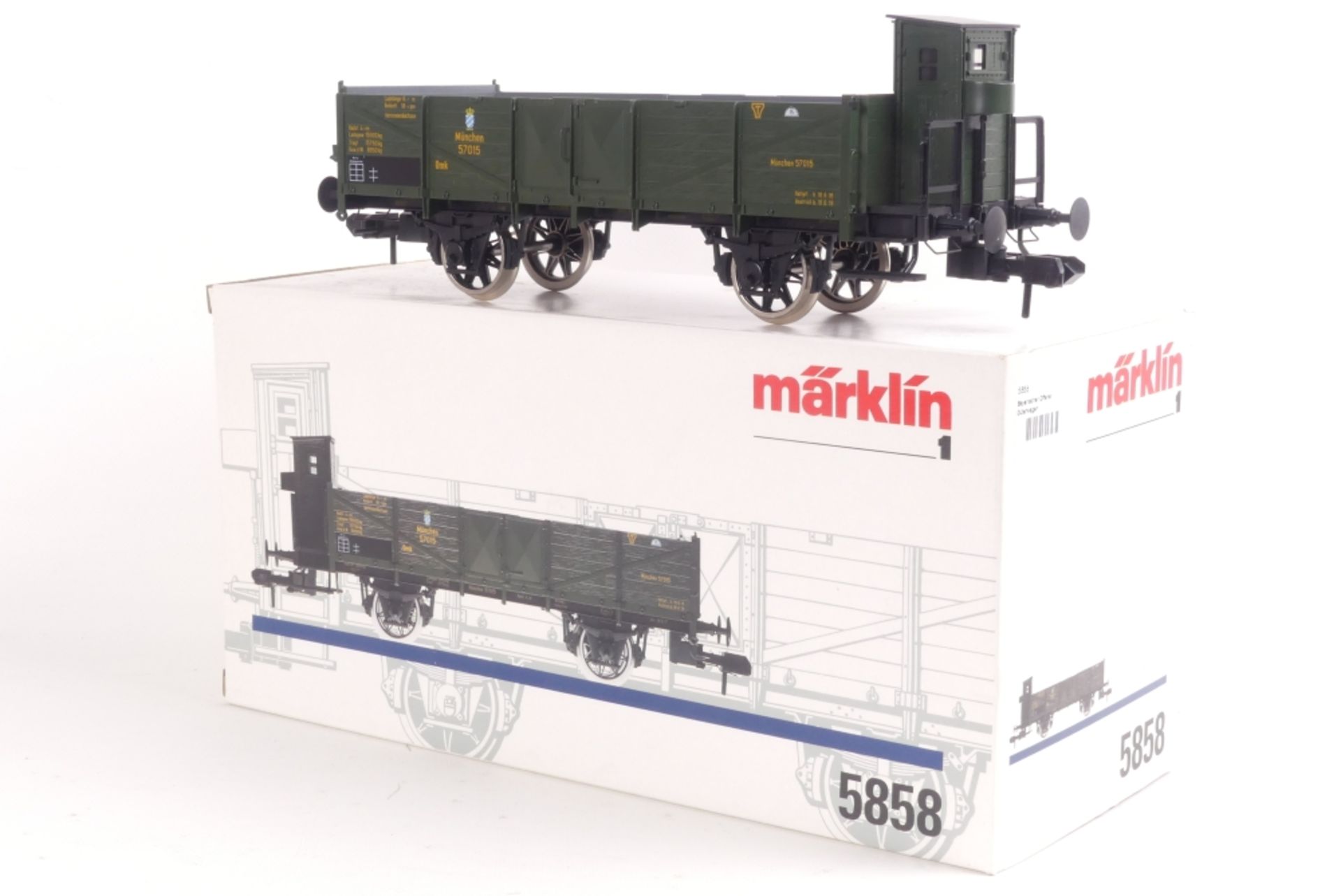 Märklkin 5858Märklin 5858, offener Länderbahnwagen "München", grün, sehr gut erha