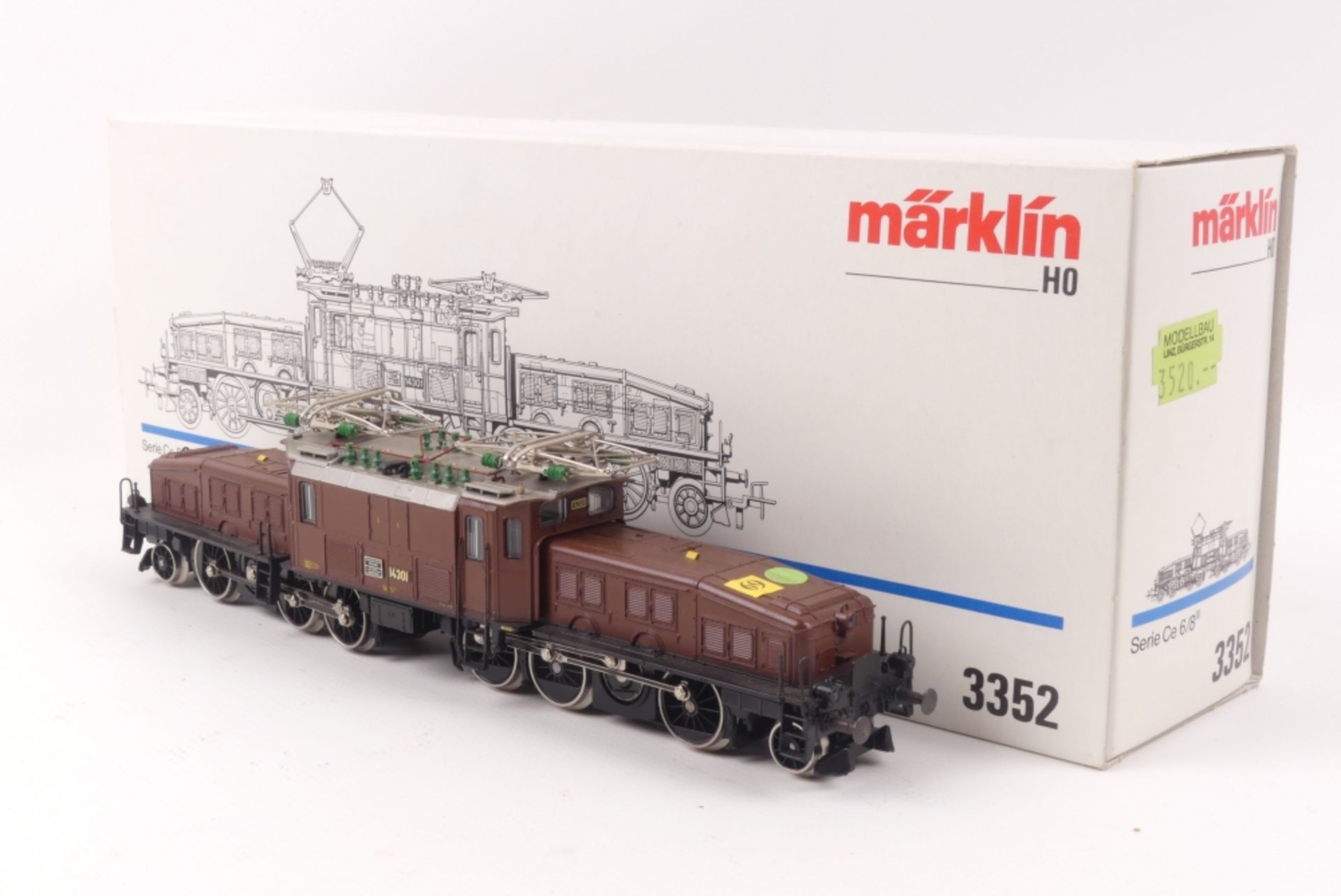 Märklin 3352Märklin 3352, 'Krokodil', E-Lok "14301" der SBB, Gussaufbau, mit Stütze