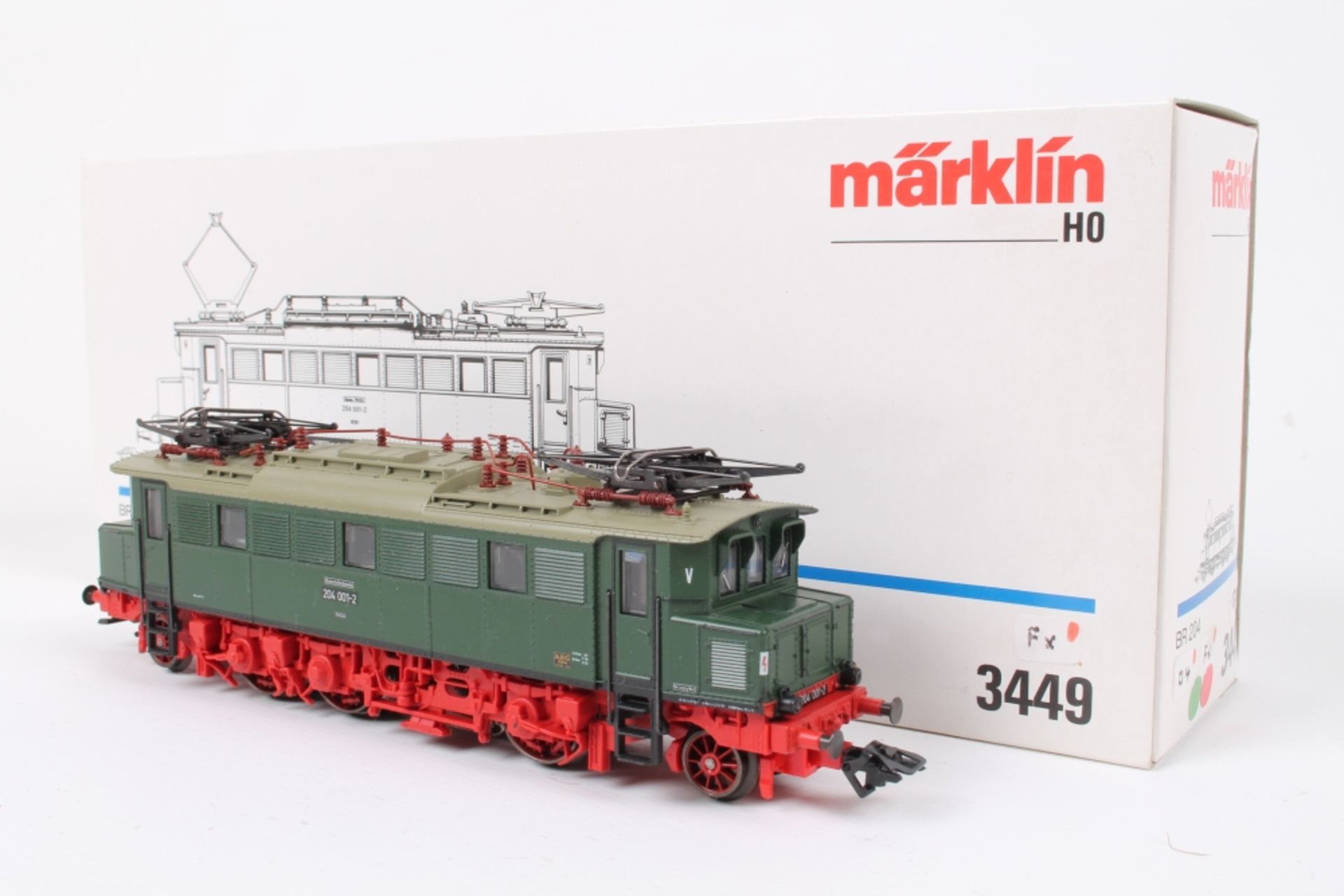 Märklin 3449, Elok "204 001-2" der DR (DDR), digitalisiert, mit Adresse beklebt/ablösbar, ein Rad