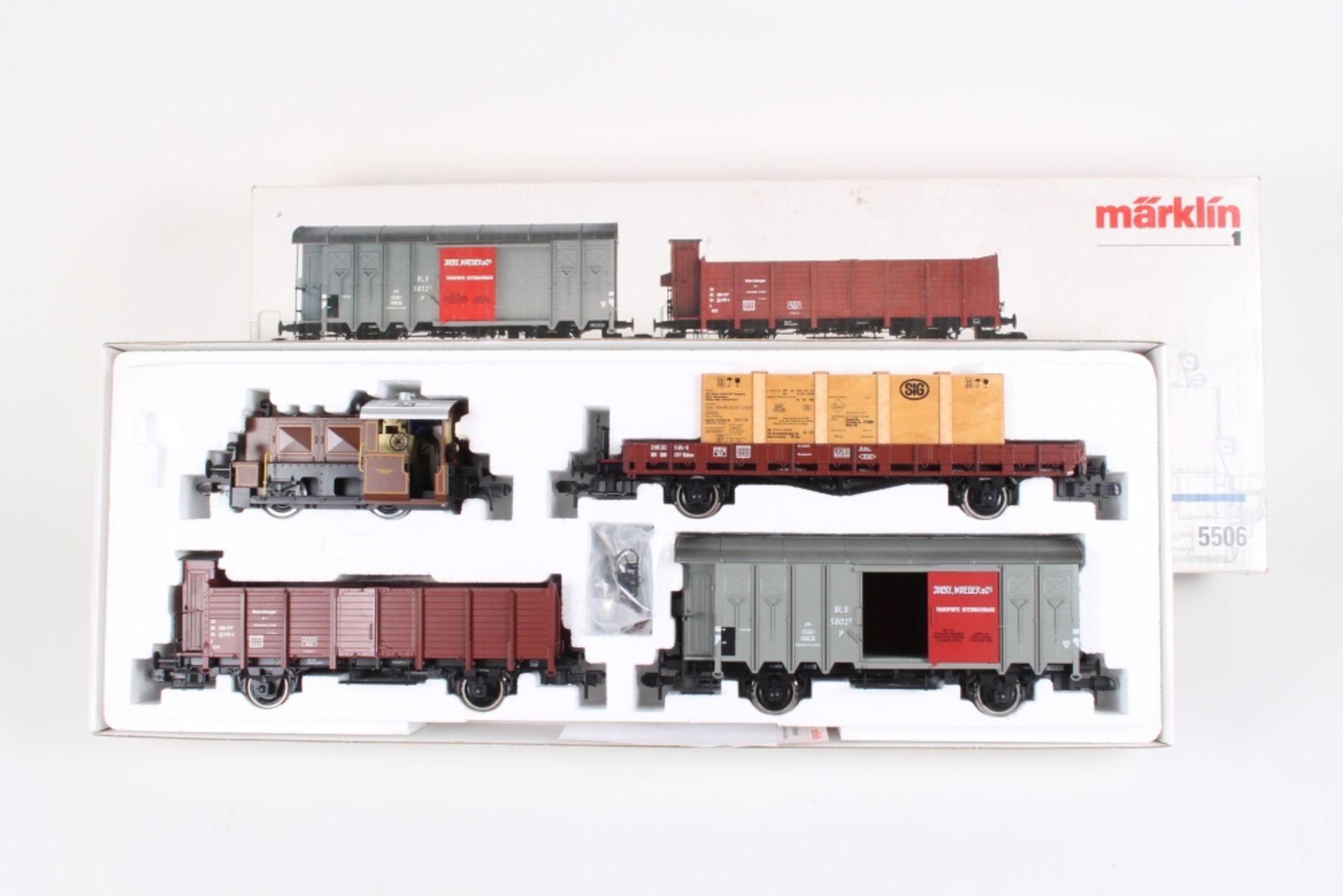 Märklin 5506, SBB/BLS-Zugset, Diesellok Köf II, Digital, ein Hochbordwagen, ein Niederbordwagen