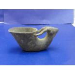 An antique bronze Rams headed cup 14cm x 6cm