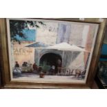 A large framed French street scene print 74x89cm