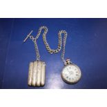 A vintage Ladies hallmarked silver fob watch, hallamrked silver Albert chain & unusual hallmarked
