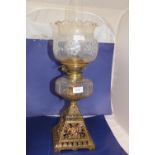 A quality duplex oil lamp with a Hink's rise & fall burner H62cm