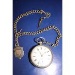 A quality silver English lever pocket watch and Albert chain hallmarked for Chester in GWO