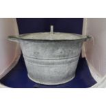 A vintage galvanised boiling tub with cover 25cm x 38cm