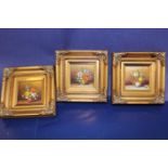 Three pretty miniture over painted framed prints, 10cm