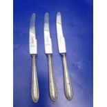 Sterling Silver handled tea/butter knives x 3 Empire Pattern C H Beatson 1937