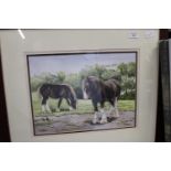A large framed horse print 67x58cm