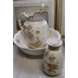 A Crown Devon Jug & bowl set with matching vase Bowl Diameter 38cm Jug Height 30cm