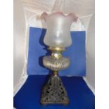 A vintage oil lamp with a Hink's duplex burner H58cm