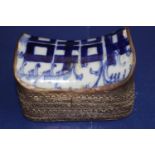 An unusual antique Chinese ceramic & base metal tinket box