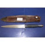 A Fairbairn Sykes Patt 3 Commando knife and frog marked Sheffield England