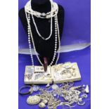 A job lot of costume jewellery including silver etc