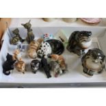 A job lot of cat figurines including a pair of Russian porcelain cats