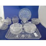 A selection of glass dressing table items