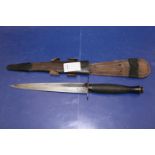 A Fairbairn Sykes Patt 3 post WW2 Commando knife and frog marked William Rodges Sheffield