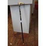 A quality Victorian period ebony & ivory gents walking cane with silver mounts 89cm