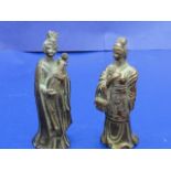 Two small Chinese bronze Lady figurines 10cm tall