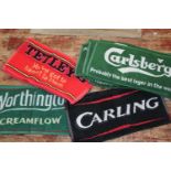 A large selection of assorted vintage beer towels approx 28 towels