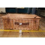 A vintage wicker picnic basket