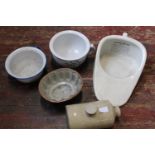 A selection of vintage stone ware & enamelled items
