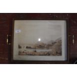 A Victorian lithograph under glass in the form of a tray