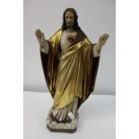 A large antique statue of Jesus h53cm. Stamped HS to the reverse & LLS