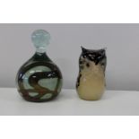 Two pieces of art glass including a Langham owl