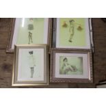 Four framed exotic Lady prints largest prints 62cm tall unable to post