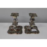 A pair of quality silver on copper candlesticks 14cm