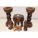 A good selection of assorted treen items, candle sticks 30cm high