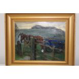 A Irish school oil on board (Jack Butler Yeats) (circle of) with frame 43cm x 37cm