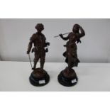 Two vintage bronzed classical figures by Moreau h39cm