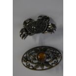 A quality 925 silver & marcasite crab brooch & one other