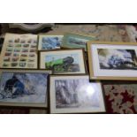 A job lot of assorted train related artwork unable to post largest 60cm x 51cm
