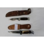 Two vintage hunting knives. Richard's Tent brand & P Holmberg, both with sheaths