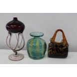 Three pieces of art glass including Mdina vase