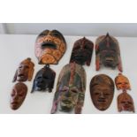A job lot of assorted African wall masks 10 pieces