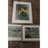 Two framed Monet prints & a framed Van Gogh print (largest h77, w61cm) unable to post