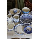 A job lot of assorted blue & white transfer printed wares Including Copeland and Spode etc