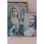 Two framed religious themed prints & glass figures Unable to post h17cm (Mary)