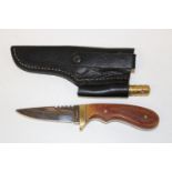 A Sheffield made sheath knife with brass crop piece & leathe sheath & striking tool