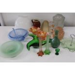 A box of assorted ceramics & vintage glass ware etc